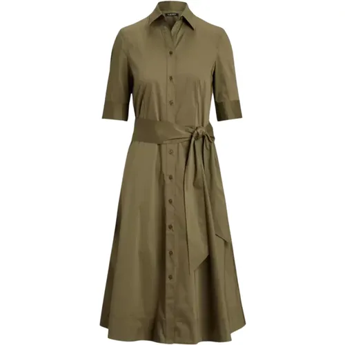 Hemd-Kleid Midi mit Gürtel , Damen, Größe: L - Ralph Lauren - Modalova