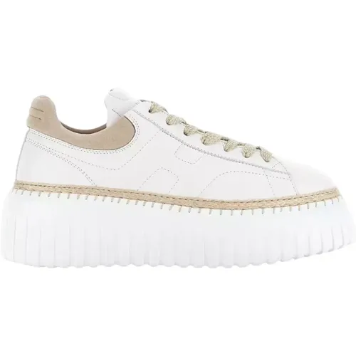 Leather Sneakers with Beige Suede , female, Sizes: 6 UK - Hogan - Modalova