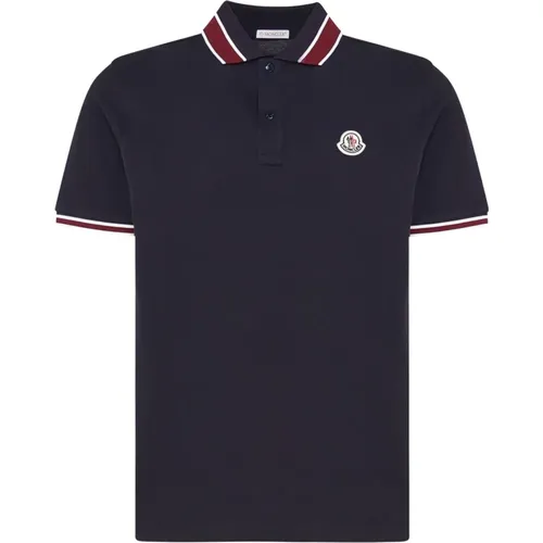 Cotton Polo Shirt Blue Logo , male, Sizes: 2XL - Moncler - Modalova