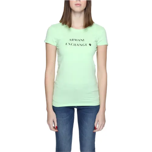 Stilvolles Grünes Print T-Shirt für Frauen , Damen, Größe: L - Armani Exchange - Modalova