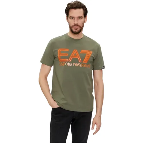 Grünes Logo Baumwoll T-Shirt , Herren, Größe: L - Emporio Armani EA7 - Modalova