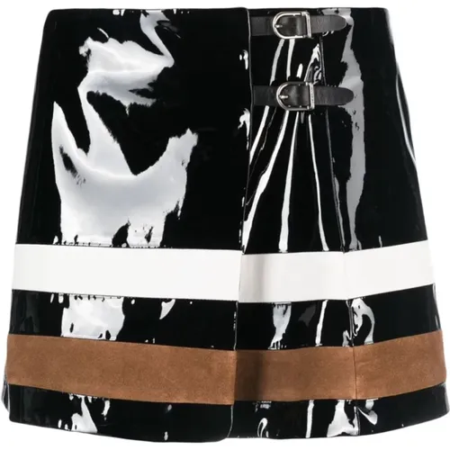Black and White Leather Skirt , female, Sizes: S, XS - Durazzi Milano - Modalova