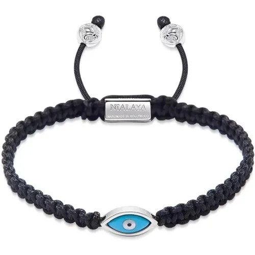 Men& Black String Bracelet with Silver Evil Eye , male, Sizes: XL, 2XL, S, M, L - Nialaya - Modalova