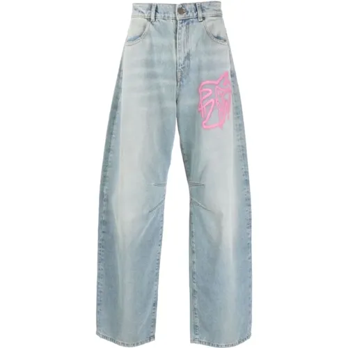 Graffiti-Print Wide-Leg Jeans , male, Sizes: W33 - Palm Angels - Modalova