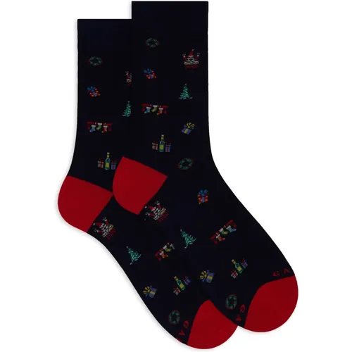 Kurze blaue Baumwollsocken für Herren mit gemischtem Weihnachtsmotiv , Herren, Größe: M - Gallo - Modalova