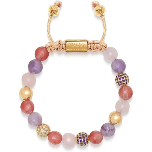 Women's Beaded Bracelet with Rose Quartz, Amethyst, Cherry Quartz and Gold , Damen, Größe: M - Nialaya - Modalova