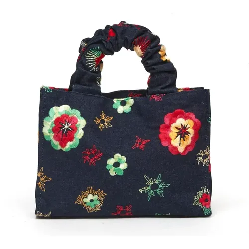 Square denim handbag with embroidery , female, Sizes: ONE SIZE - La Milanesa - Modalova