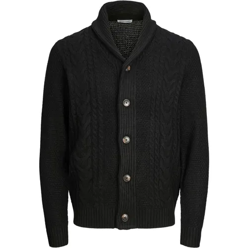 Herren V-Ausschnitt Zopfmuster Strickjacke , Herren, Größe: L - jack & jones - Modalova