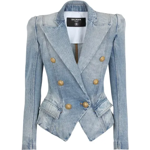 Slim-fit faded denim tailored jacket , female, Sizes: XS, S - Balmain - Modalova