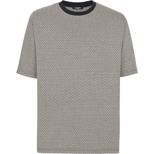 Monogrammed Jacquard T-shirt , male, Sizes: L, XL, M, 3XL, 2XL, S - Balmain - Modalova