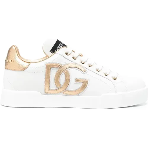 Klassischer Weiß Gold Sneaker , Damen, Größe: 36 1/2 EU - Dolce & Gabbana - Modalova