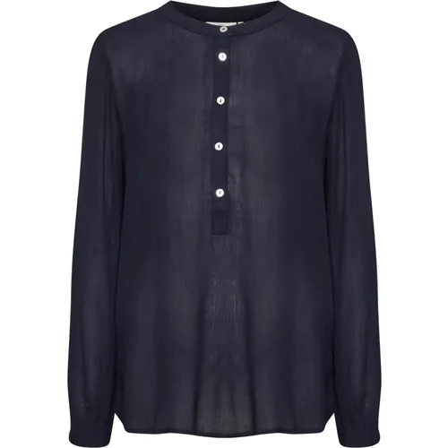 Midnight Marine Puff Sleeve Blouse , female, Sizes: XL, 3XL, 5XL, L, S, 2XL, M, 4XL, XS - Kaffe - Modalova