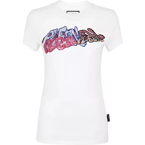 Weißes Feministisches Graffiti Logo T-shirt - Philipp Plein - Modalova