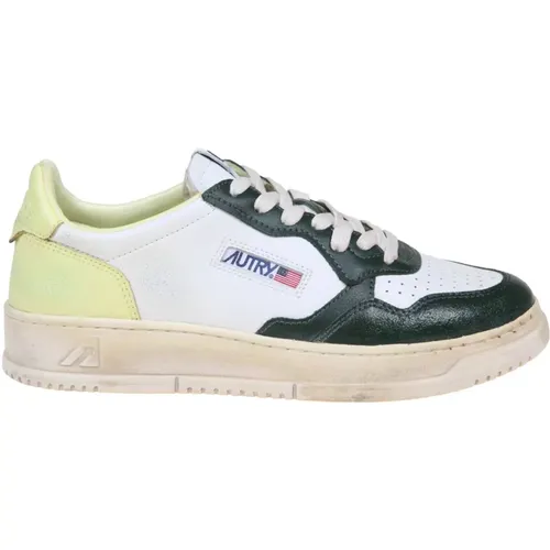 Vintage Leder Sneakers Weiß/Grün , Herren, Größe: 40 EU - Autry - Modalova