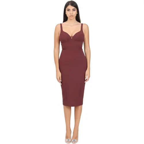 Burgundy Elegant Midi Dress with Slit , Damen, Größe: L - Elisabetta Franchi - Modalova