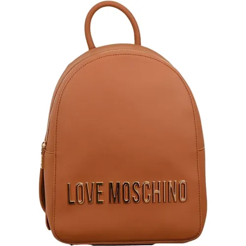 Brauner Schriftart Rucksack mit Reißverschluss - Love Moschino - Modalova