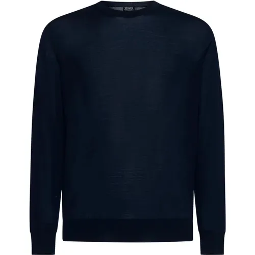 Navy Wool Crew Neck Sweater , male, Sizes: 3XL, M, XL, L, 2XL - Ermenegildo Zegna - Modalova