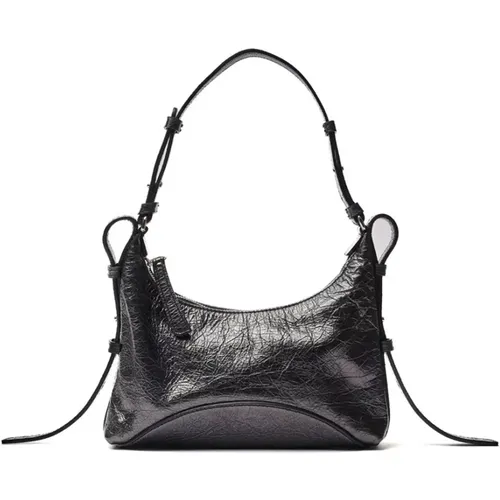 Schwarze laminierte Lederhandtasche mit Reißverschluss - Zanellato - Modalova