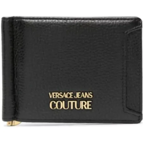 Schwarzes Lederportemonnaie mit Logo-Print , Damen, Größe: ONE Size - Versace Jeans Couture - Modalova