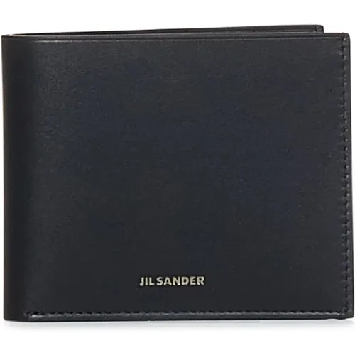 Schwarze Leder-Bi-Fold-Brieftasche mit silberner Logo-Prägung - Jil Sander - Modalova
