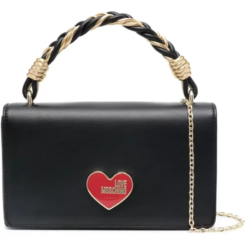 Schwarze Herz-Tasche mit goldener Hardware - Love Moschino - Modalova