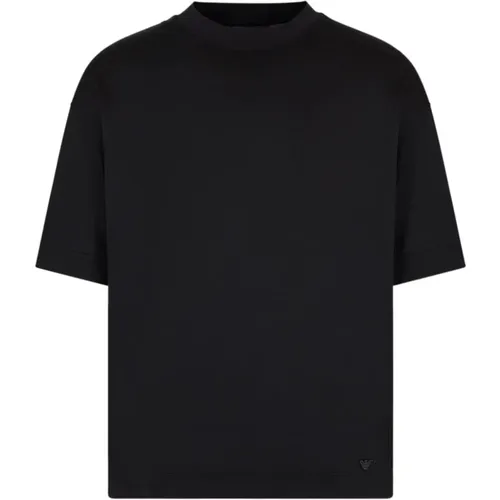Schwarzes T-Shirt mit gesticktem Logo , Herren, Größe: S - Emporio Armani - Modalova