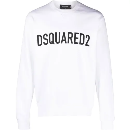 Weiße Baumwoll-Jersey-Sweatshirt mit Logo-Print - Dsquared2 - Modalova