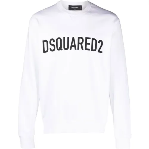 Weiße Baumwoll-Jersey-Sweatshirt mit Logo-Print , Herren, Größe: 2XL - Dsquared2 - Modalova