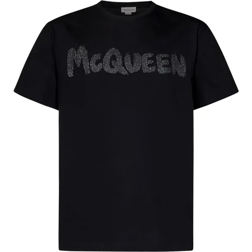 Schwarzes Glitzer Logo T-Shirt - alexander mcqueen - Modalova