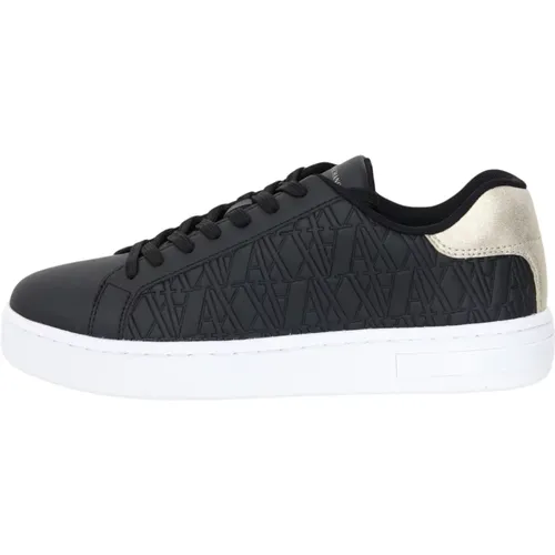 Schwarze Leder-Sneakers mit geometrischem Muster , Damen, Größe: 36 EU - Armani Exchange - Modalova