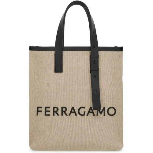 Leather Tote Bag with Embossed Logo , male, Sizes: ONE SIZE - Salvatore Ferragamo - Modalova