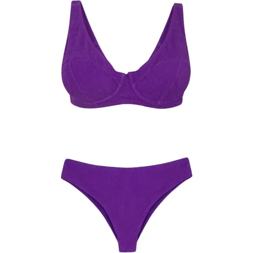 Geprägtes Lila Bikini-Set mit Bügeltop und Amerikanischem Slip - Me-Fui - Modalova