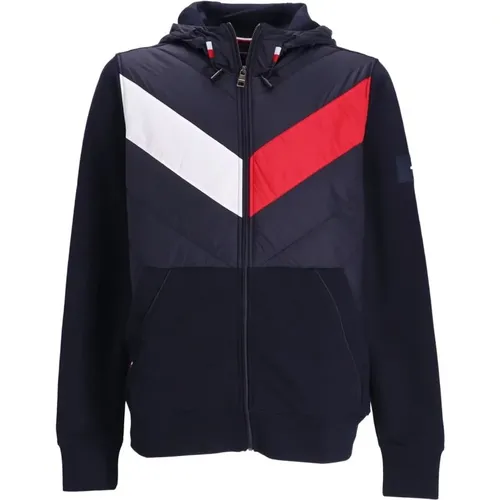 Blaue Baumwoll-Zip-Jacke , Herren, Größe: L - Tommy Hilfiger - Modalova