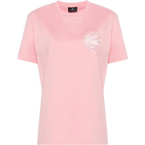 Rosa Hemden - TOP,Blumenmotiv Crewneck T-Shirt - ETRO - Modalova