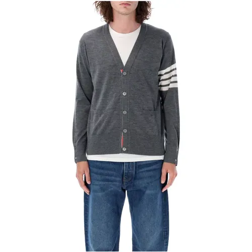 Classic V-Neck Cardigan Grey Knitwear , male, Sizes: M - Thom Browne - Modalova