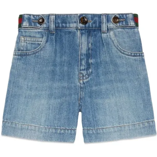 Blaue Kinder Shorts,Blaue Denim Bermuda Shorts mit Web-Detail - Gucci - Modalova