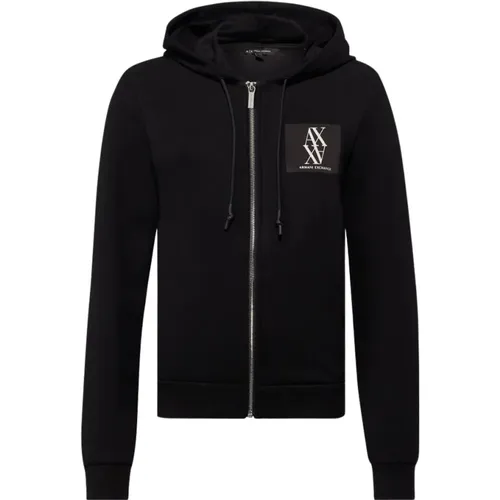 Sportlicher Schwarzer Reißverschluss-Hoodie , Damen, Größe: L - Emporio Armani - Modalova