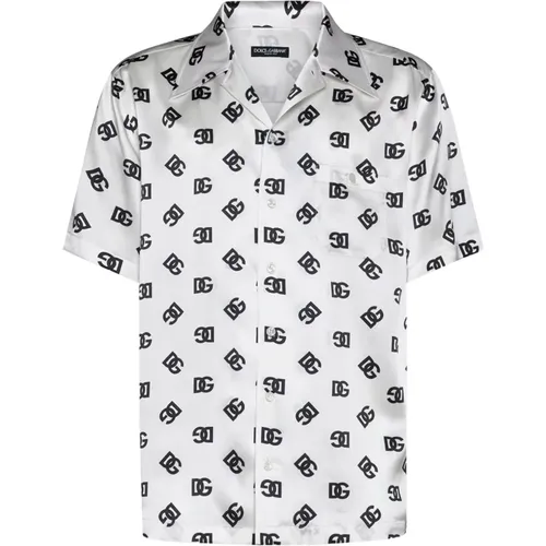 Logo Print Silk Shirts Classic Collar , male, Sizes: M, XL - Dolce & Gabbana - Modalova