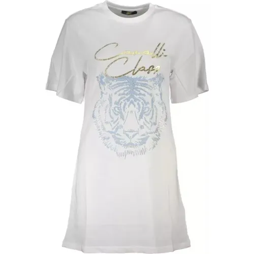 Elegantes weißes Baumwoll-T-Shirt , Damen, Größe: L - Cavalli Class - Modalova