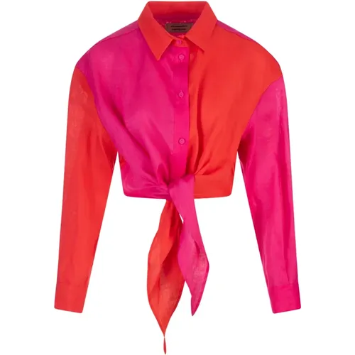 Rotes Color-Block Hemd mit Frontknoten , Damen, Größe: S - Alessandro Enriquez - Modalova