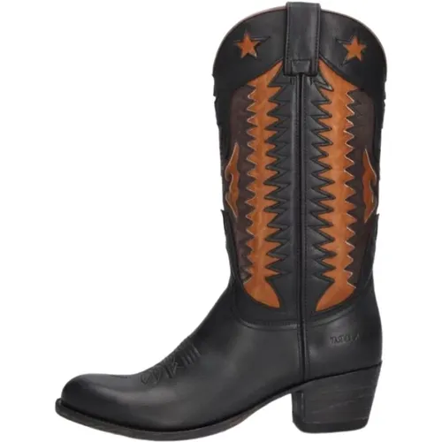 Schwarze Leder Cowboy Stiefel mit Einzigartigem Design , Damen, Größe: 37 EU - Sendra - Modalova