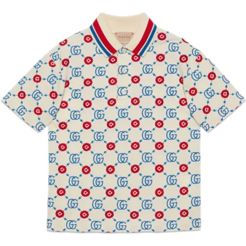 T-shirts und Polos für Kinder,Weiße Baumwoll-Polo mit GG Monogramm-Druck - Gucci - Modalova