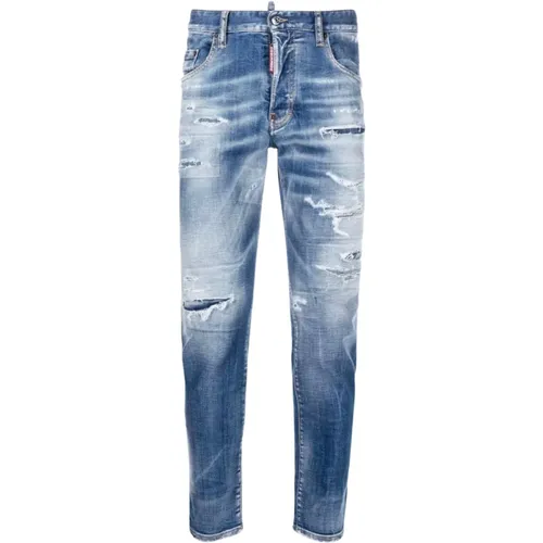Blaue Slim-Fit Ripped Jeans mit Distressed-Effekt - Dsquared2 - Modalova