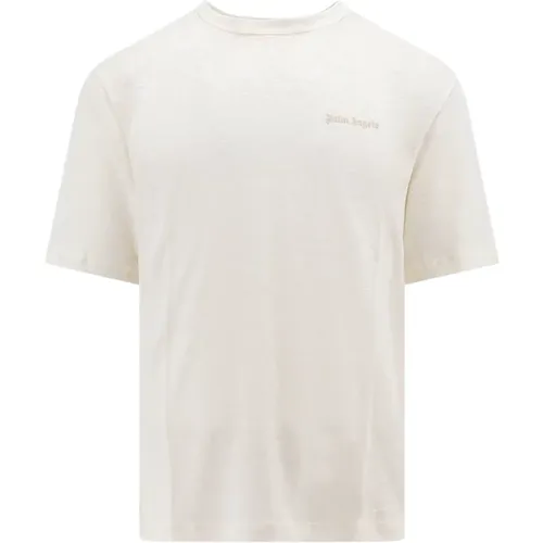Linen Crew-neck T-Shirt , male, Sizes: L, S - Palm Angels - Modalova