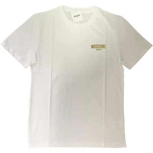 Weißes Logo Gold Halbarm T-Shirt , Herren, Größe: L - Moschino - Modalova