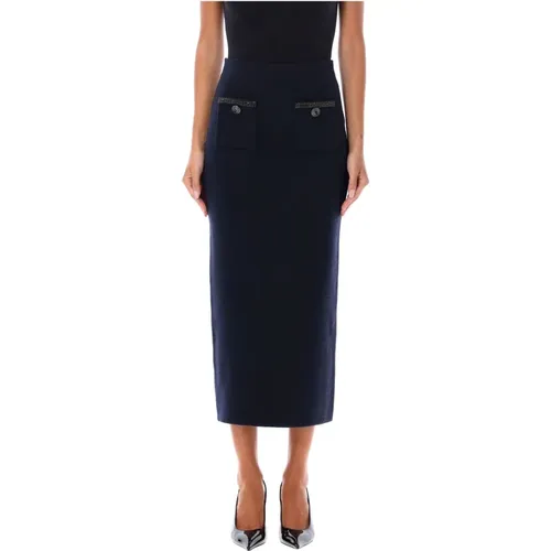 Navy Wool Pencil Skirt Aw24 , female, Sizes: M, L, S - Self Portrait - Modalova