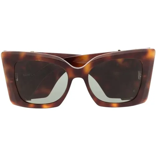 Angular Frame Sunglasses with Gold Logo Detail , female, Sizes: ONE SIZE - Saint Laurent - Modalova