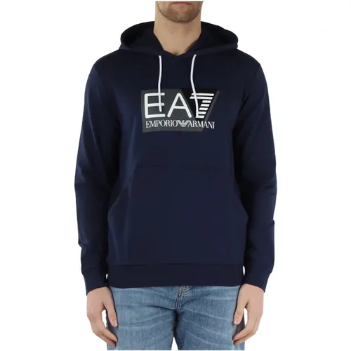 Blaues Kapuzen-Sweatshirt 100% Baumwolle , Herren, Größe: M - Emporio Armani EA7 - Modalova