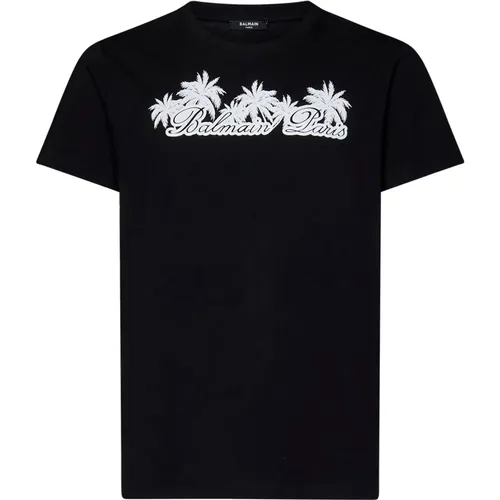 Schwarzes Palm Tree T-Shirt , Herren, Größe: XL - Balmain - Modalova