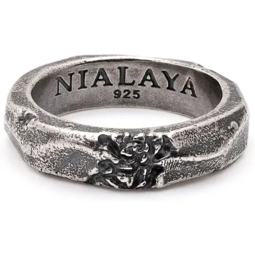 Carved Vintage Silver Ring , Herren, Größe: 56 MM - Nialaya - Modalova